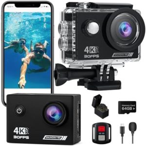 Action Camera 4K 60FPS 48MP, EIS Sports Camera with 128GB Card,131FT Underwater Waterproof Camera with Case, 2inch Touch Screen, 8X Zoom, Remote Control, Batteries & Mounting Kits
