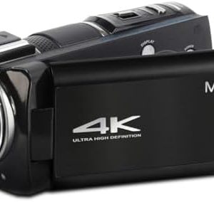 Minolta 4K Ultra HD Camcorder with 3.5-inch Touchscreen – 10x Optical Zoom, 28MP Photos, Digital Stabilizer, Accessory Shoe Mount, Time Lapse, Face Detection, 32GB Card, Remote Control (Black)